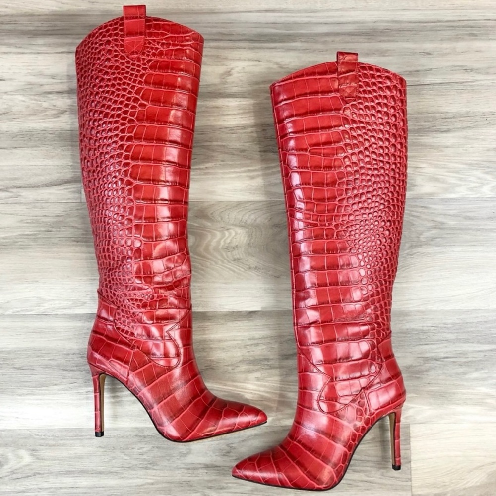 Vince Camuto Red Croc Kervana Knee High Boots